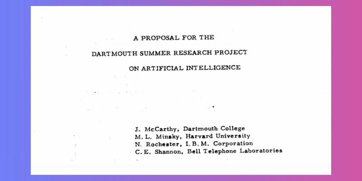 Imagem de documento da Conferência de Dartmouth em 1956 que marcou o início da inteligência artificial como ciência